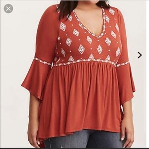 Burnt orange, bell sleeve, Babydoll top